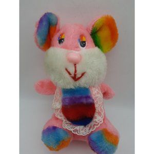 Vtg Plush Bear Soft Things Plush Bright Pink & Rainbow Colors Carnival Toy
